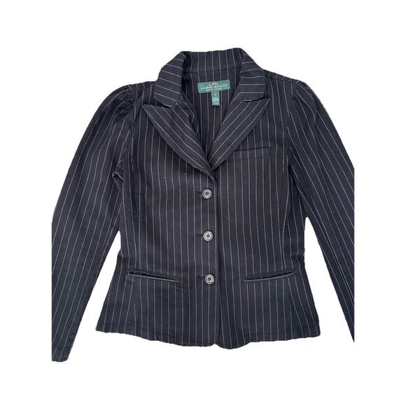 Lauren Ralph Lauren Women’s Black Gray 100% Cotton Pinstripe Blazer Size Small - Picture 2 of 6